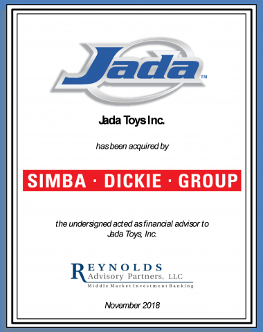 Reynolds Advisory Partners acts as Exclusive Financial Advisor to Jada Toys,  Inc. on its Sale to Simba Dickie Group